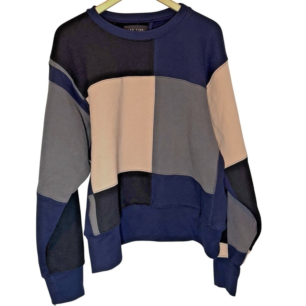 LES TIEN Patchwork Sweatshirt Relaxed Color Block Pullover (MSRP $550) Exclusive